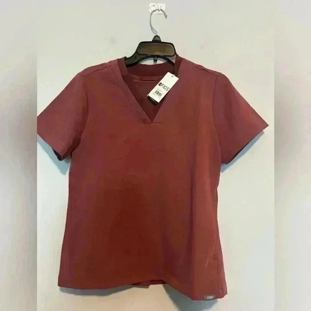 NEW Figs Oran Scrub Top Womens S Pink Short Sleeve Pockets W22SW1033